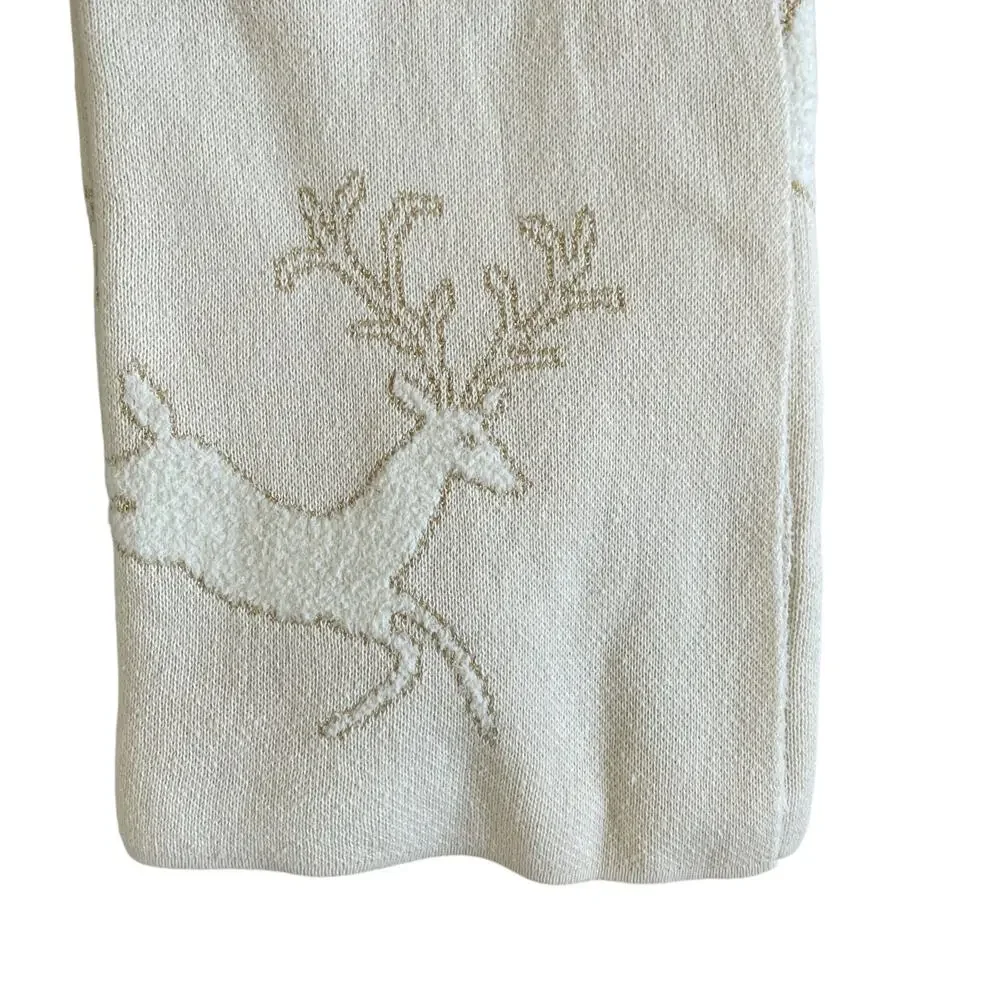 Magaschoni CHRISTMAS Reindeer Knit Holiday Throw 50x60 Holiday Cream & Gold New